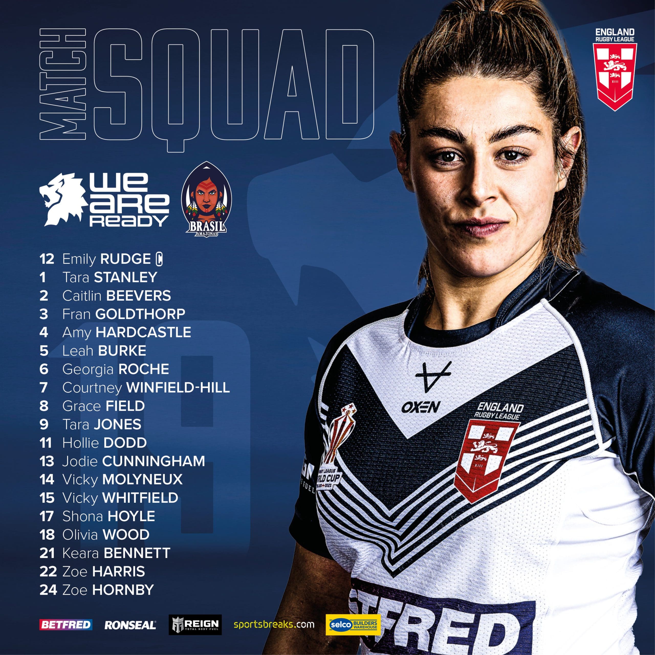 What are the teams for Brazil v England women at the Rugby League